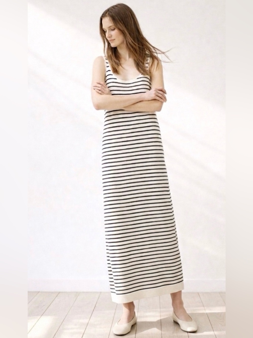 ZARA KNIT Sleeveless Scoop Striped Maxi Dress sz S